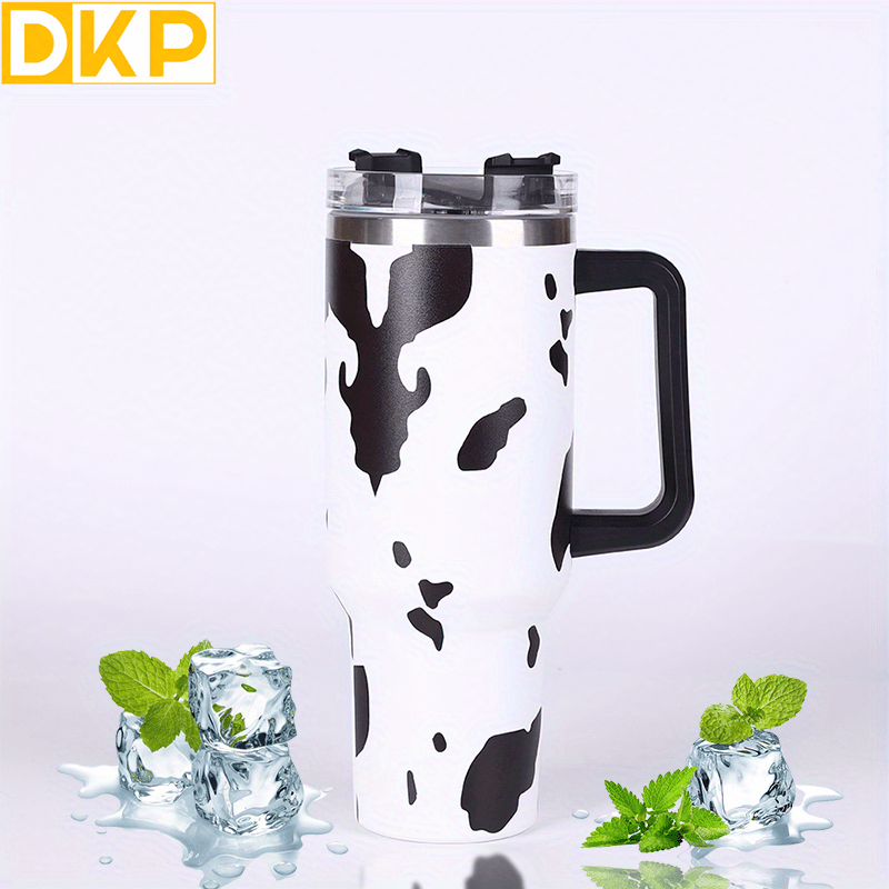 Insulated Cow Print Tumbler with Handle and Straw Lid - 40oz Capacity, 304 Stainless Steel, Heat Preservation - Perfect for Outdoor Sports, Travel, and Camping - Great Birthday or Christmas Gift for Men and Women