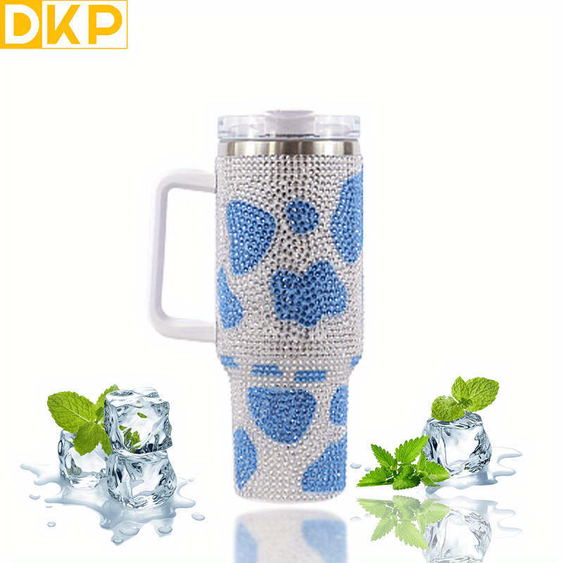 Insulated Cow Print Tumbler with Handle and Straw Lid - 40oz Capacity, 304 Stainless Steel, Heat Preservation - Perfect for Outdoor Sports, Travel, and Camping - Great Birthday or Christmas Gift for Men and Women