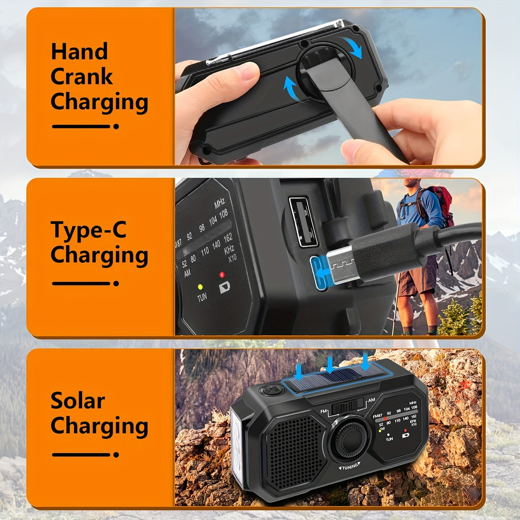 Outdoor Emergency AM/FM Radio Hand-Cranked Radio with Flashlight/Emergency Charging/Solar Charging Emergency Crank Weather Radio