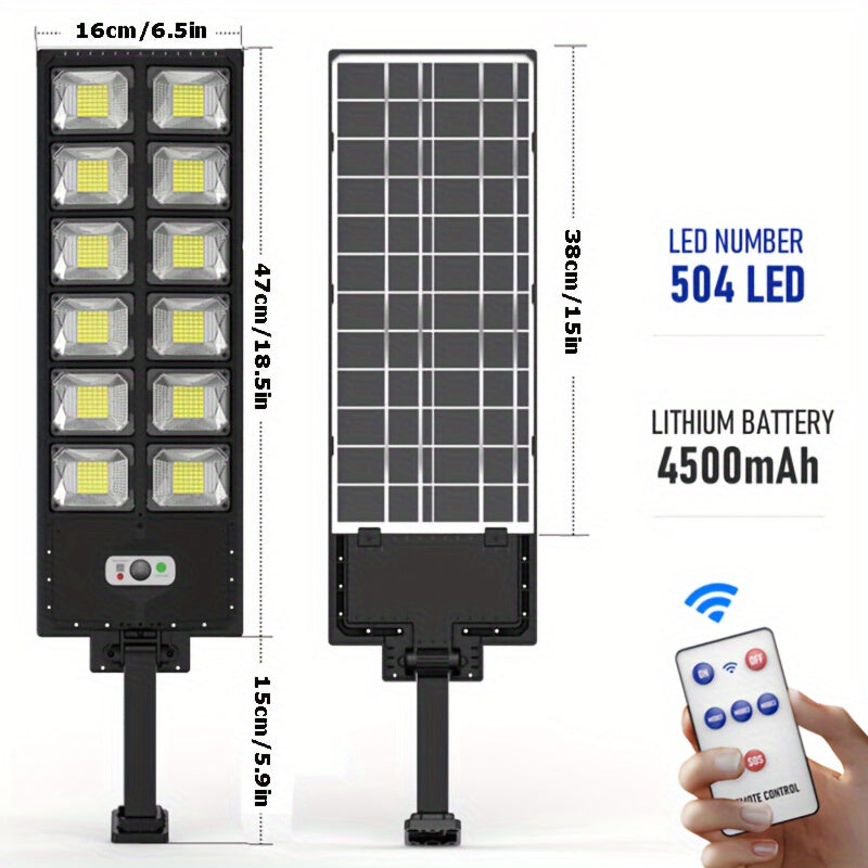 Solar Powered Motion Sensor Street Light, 504 LED Dusk to Dawn Outdoor Commercial Road Lamp