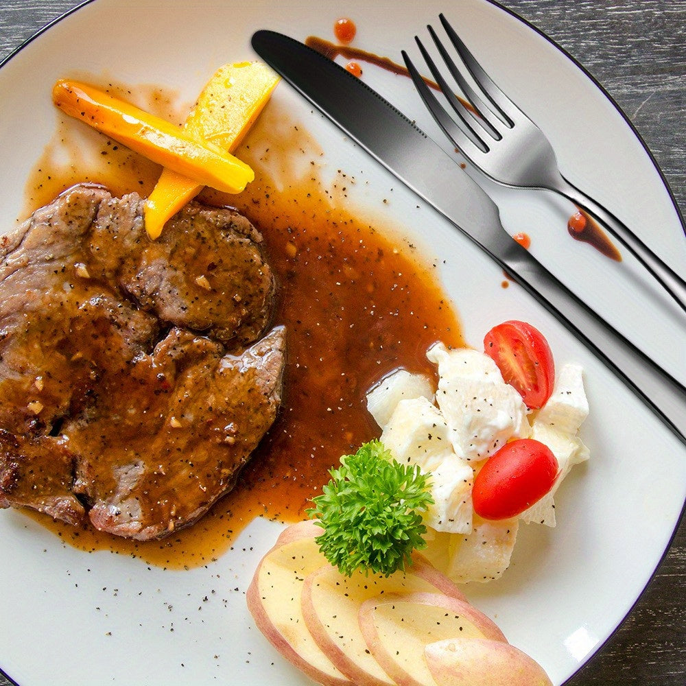 16pcs/24pcs tableware stainless steel knife, fork and spoon set Bull polishing dishwasher safe and easy to clean family dinner party birthday wedding festival camping party