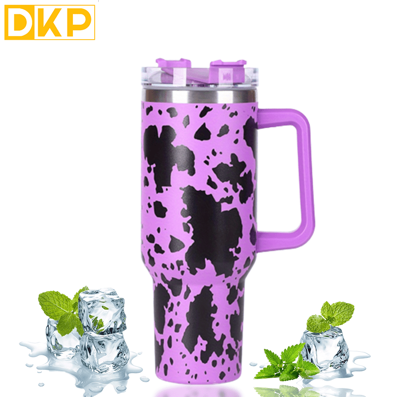 Insulated Cow Print Tumbler with Handle and Straw Lid - 40oz Capacity, 304 Stainless Steel, Heat Preservation - Perfect for Outdoor Sports, Travel, and Camping - Great Birthday or Christmas Gift for Men and Women