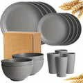 16pcs Unbreakable Wheat Straw Dinnerware Sets, Reusable Tableware Set