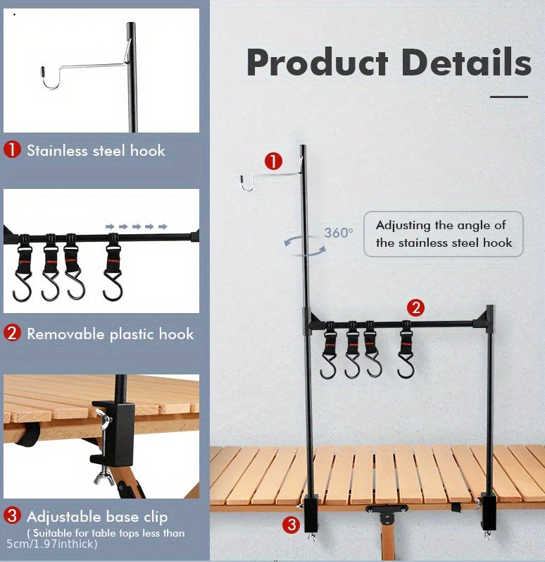 Aluminum Alloy Folding Hanging Rack With Detachable Hook, For Outdoor Camping Travel Picnic Table, Multifunctional Lantern Pole, Hanging Rack
