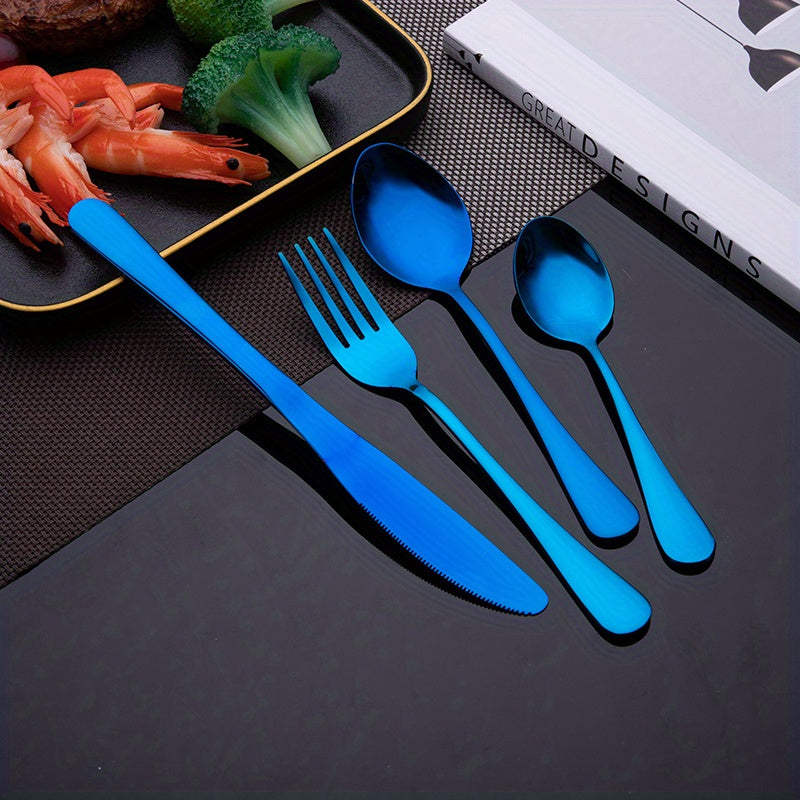 16pcs/24pcs tableware stainless steel knife, fork and spoon set Bull polishing dishwasher safe and easy to clean family dinner party birthday wedding festival camping party