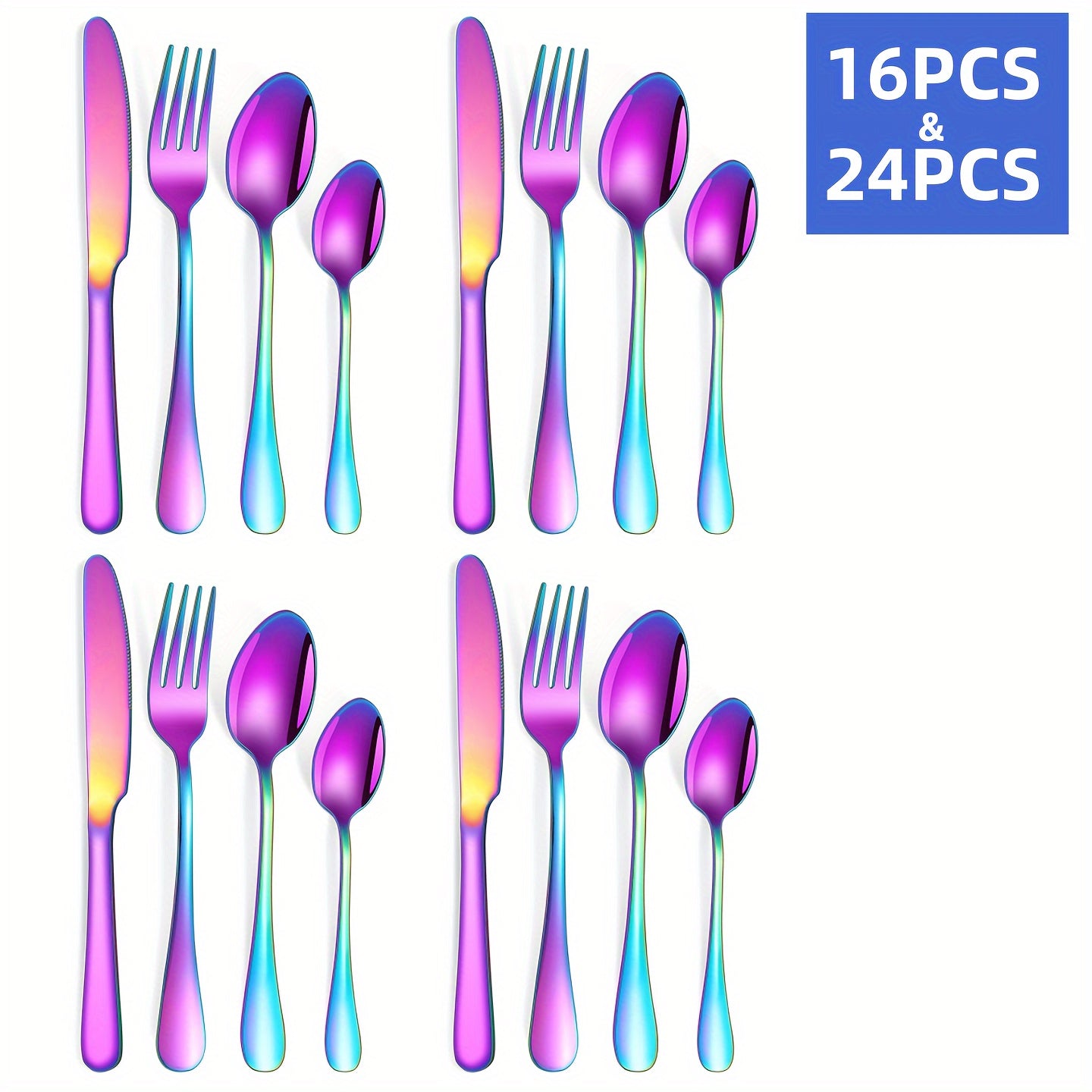 16pcs/24pcs tableware stainless steel knife, fork and spoon set Bull polishing dishwasher safe and easy to clean family dinner party birthday wedding festival camping party