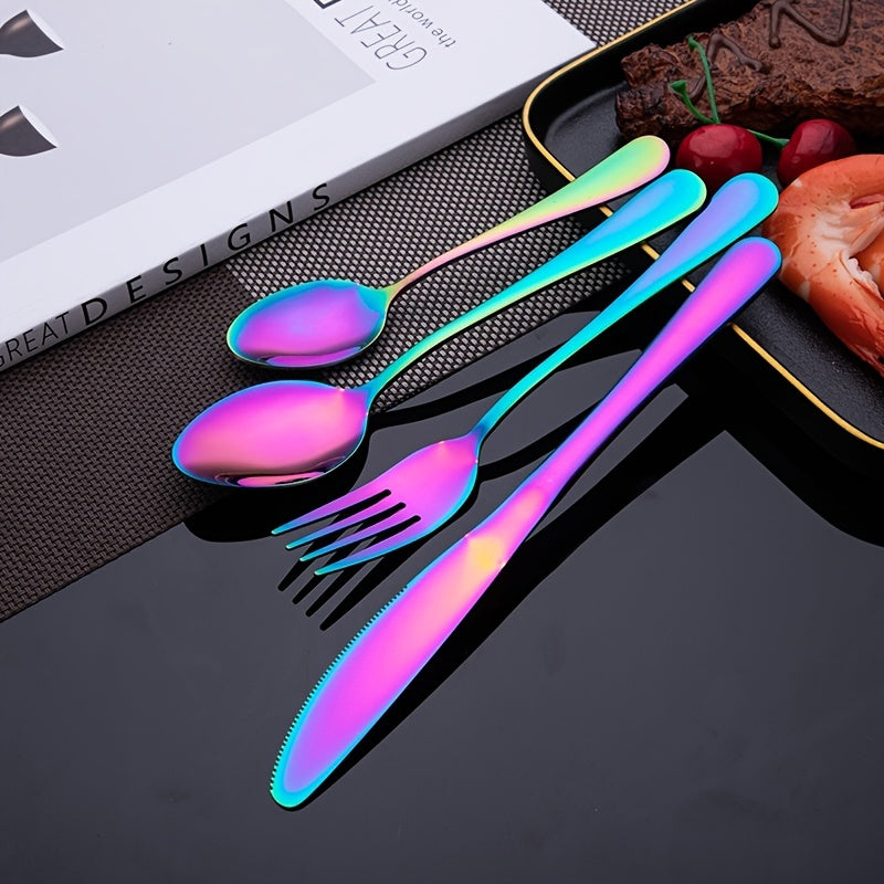 16pcs/24pcs tableware stainless steel knife, fork and spoon set Bull polishing dishwasher safe and easy to clean family dinner party birthday wedding festival camping party