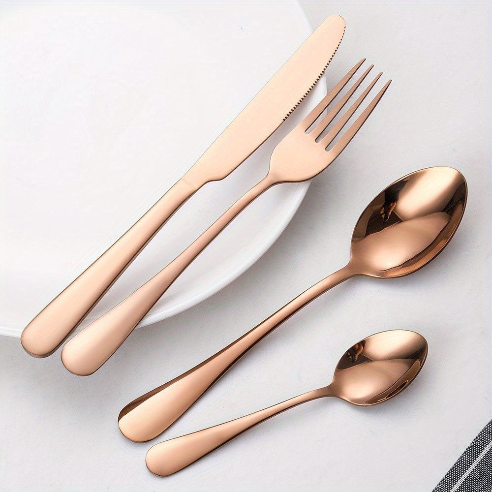 16pcs/24pcs tableware stainless steel knife, fork and spoon set Bull polishing dishwasher safe and easy to clean family dinner party birthday wedding festival camping party