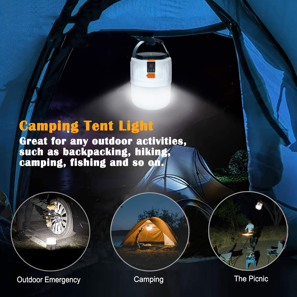 Rechargeable LED Camping Lantern with 3 Lighting Modes, Portable Solar Panel Charging, Power Bank Function and Flashlight
