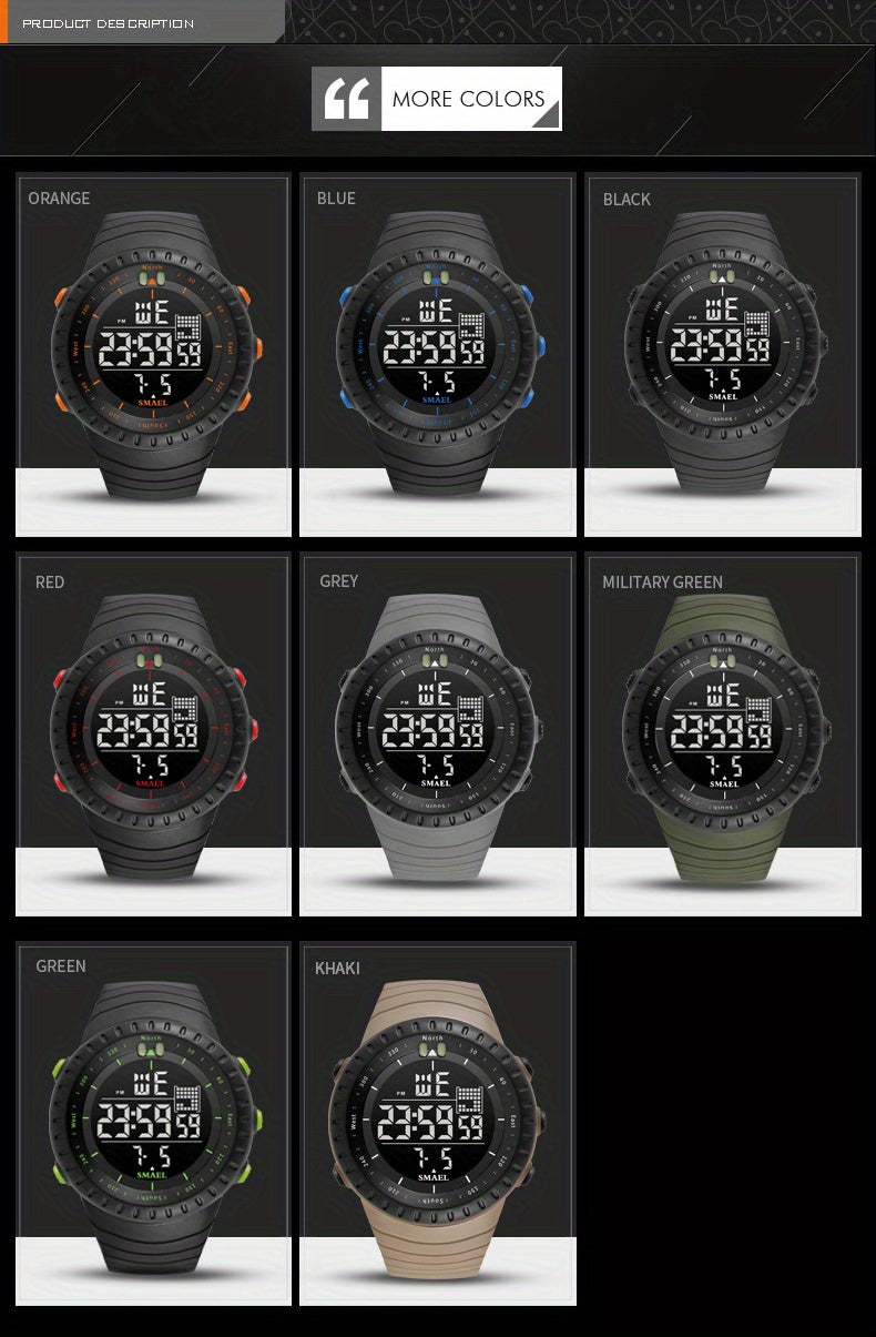 SMAEL Outdoor Explorer Watch - Water Resistant LED Electronic Timepiece with Luminous Display, Alarm, and Digital Wristband - Perfect for Camping, Hiking, Travel, and Adventure Seekers
