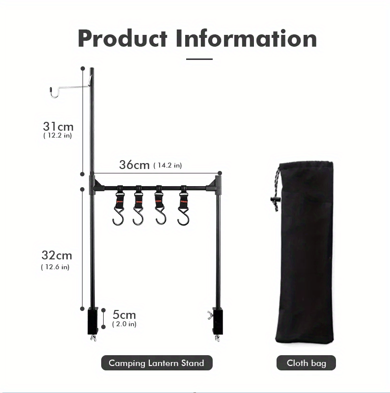 Aluminum Alloy Folding Hanging Rack With Detachable Hook, For Outdoor Camping Travel Picnic Table, Multifunctional Lantern Pole, Hanging Rack