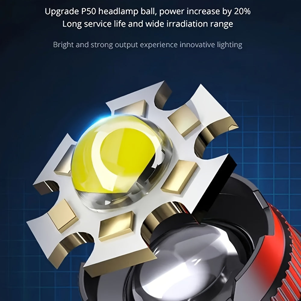 Staaricc HXP50+COB LED Headlight,, Rechargeable Lithium Battery, 1500mAh, Head-Mounted Flashlight for Outdoor Camping, Fishing, Rock Climbing, with Multiple Components