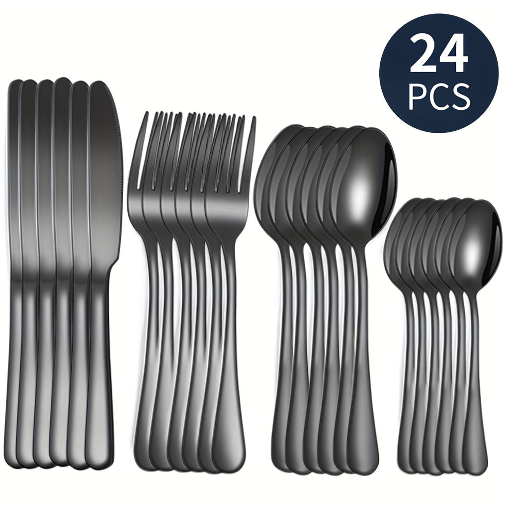 16pcs/24pcs tableware stainless steel knife, fork and spoon set Bull polishing dishwasher safe and easy to clean family dinner party birthday wedding festival camping party