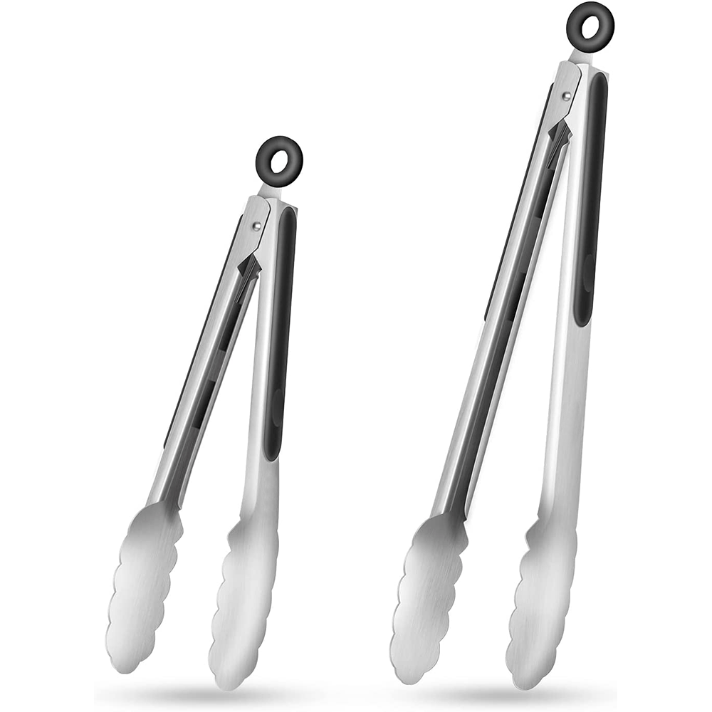 1/2pcs, Stainless Steel Kitchen Tongs, Silicone Non-slip Handle, Lockable Barbecue Food Clip, 9 Inches And 12 Inches, Premium Silicone Rubber Grips, Independence Day Halloween Christmas Party Supplies Camping BBQ Accessories