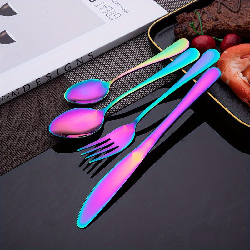 16pcs/24pcs tableware stainless steel knife, fork and spoon set Bull polishing dishwasher safe and easy to clean family dinner party birthday wedding festival camping party