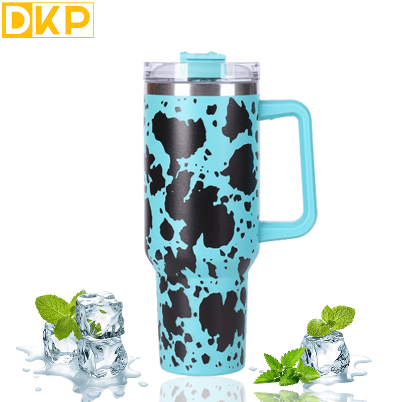 Insulated Cow Print Tumbler with Handle and Straw Lid - 40oz Capacity, 304 Stainless Steel, Heat Preservation - Perfect for Outdoor Sports, Travel, and Camping - Great Birthday or Christmas Gift for Men and Women