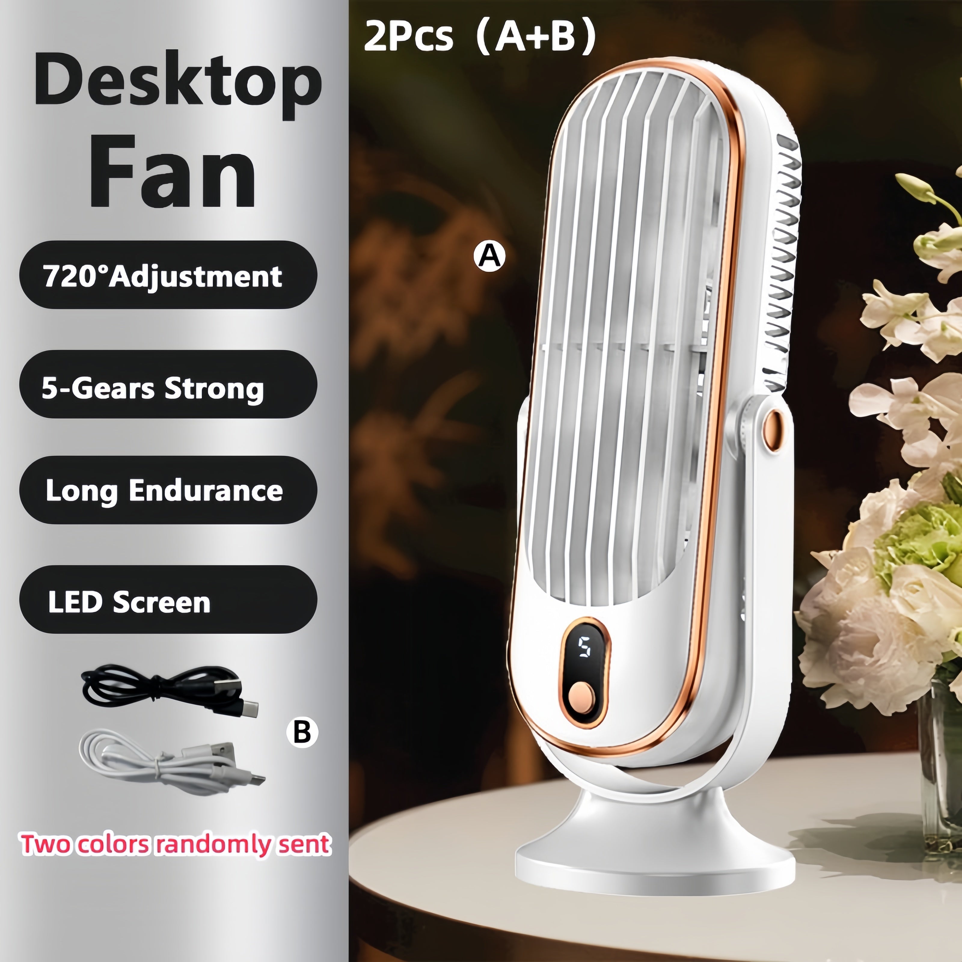 1pc, Portable Desktop Fan, Large Battery Dual Motor Home Small Air Cooler, 5 Speed Air Cooling Fan 720° Surround Blower, Office, Travel, Camping, Outdoor RV Portable USB Fan, Thanksgiving Halloween Christmas Gift, Fan, Cooli