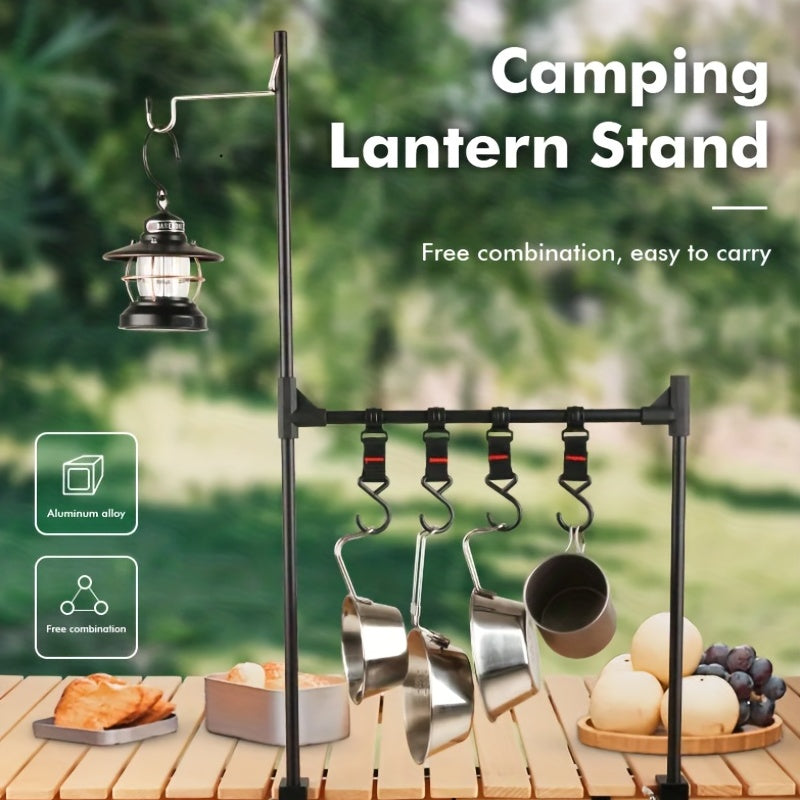 Aluminum Alloy Folding Hanging Rack With Detachable Hook, For Outdoor Camping Travel Picnic Table, Multifunctional Lantern Pole, Hanging Rack