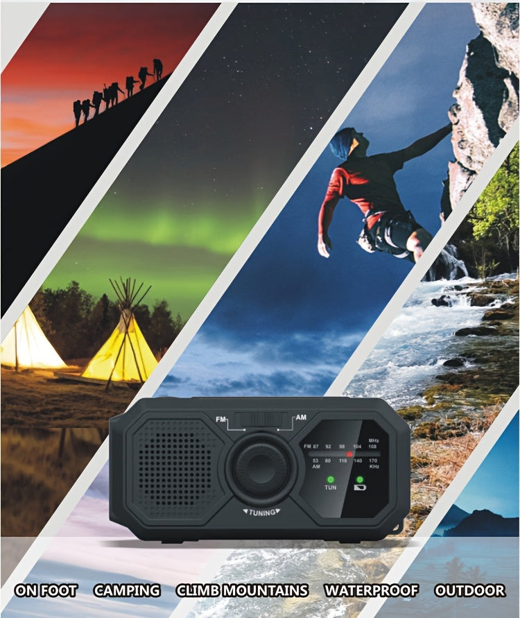 Outdoor Emergency AM/FM Radio Hand-Cranked Radio with Flashlight/Emergency Charging/Solar Charging Emergency Crank Weather Radio