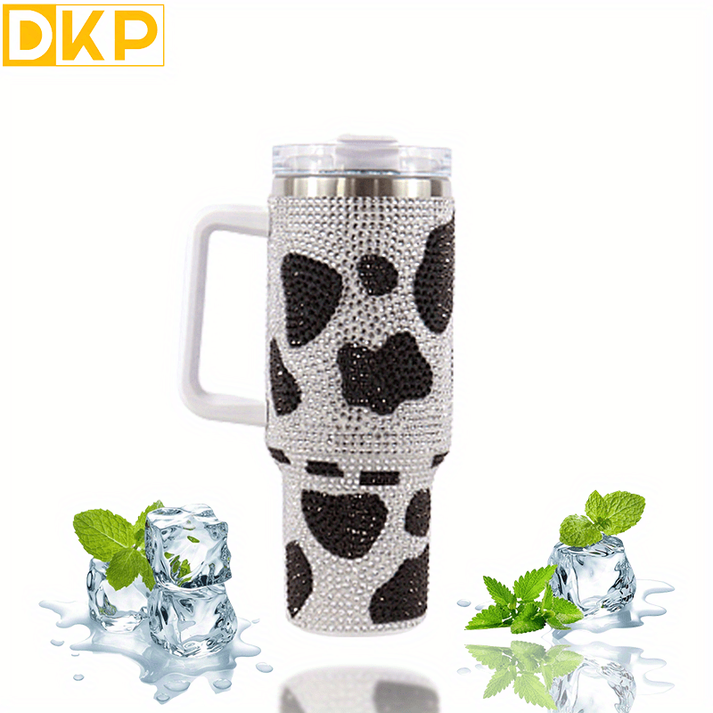 Insulated Cow Print Tumbler with Handle and Straw Lid - 40oz Capacity, 304 Stainless Steel, Heat Preservation - Perfect for Outdoor Sports, Travel, and Camping - Great Birthday or Christmas Gift for Men and Women