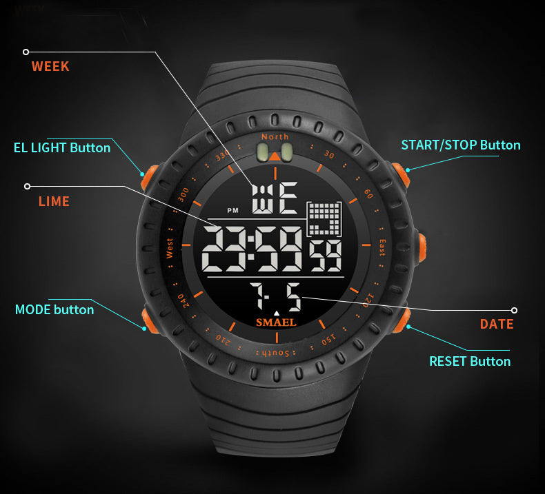 SMAEL Outdoor Explorer Watch - Water Resistant LED Electronic Timepiece with Luminous Display, Alarm, and Digital Wristband - Perfect for Camping, Hiking, Travel, and Adventure Seekers