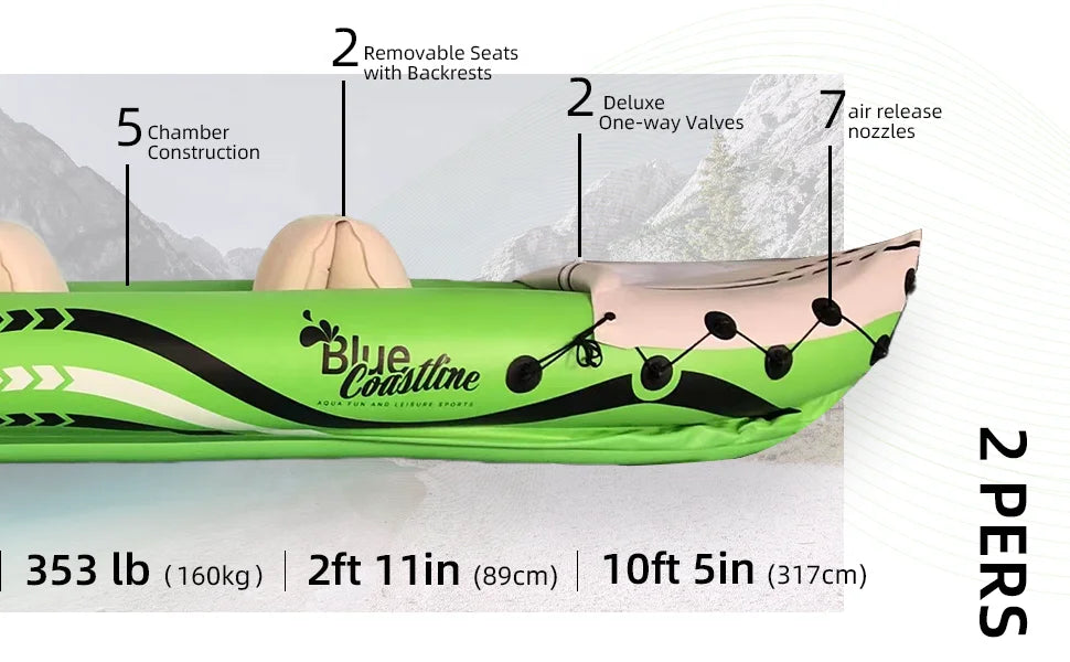 Quality Assurance 2-Person PVC Inflatable Kayak with Transparent Floor Stable Design for River Drifting Outdoor Plastic Material