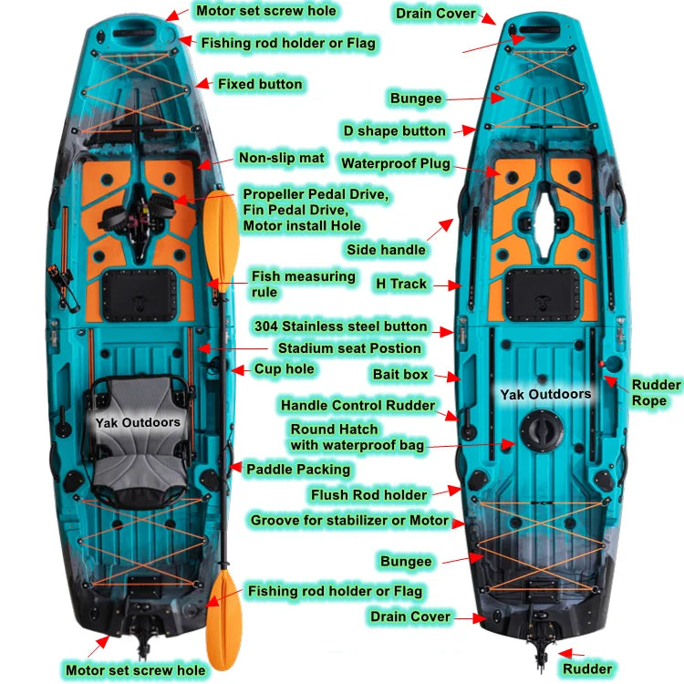 10ft Modular Pedal Fishing Kayak 430lbs Capacity 2-Piece Design for Surfing Motorized Hélice Kajak Canoe Easy to Storage