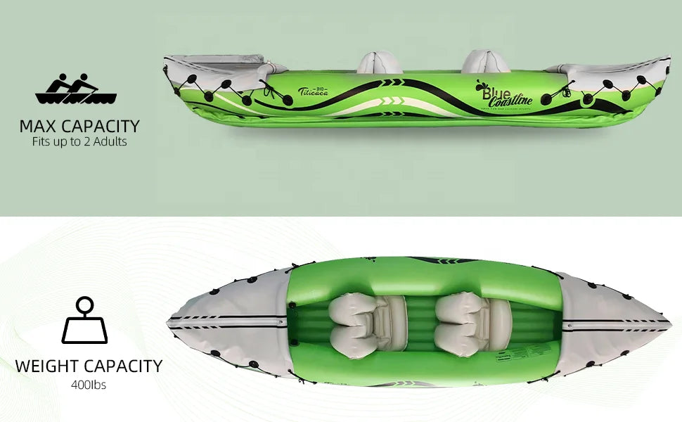 Quality Assurance 2-Person PVC Inflatable Kayak with Transparent Floor Stable Design for River Drifting Outdoor Plastic Material