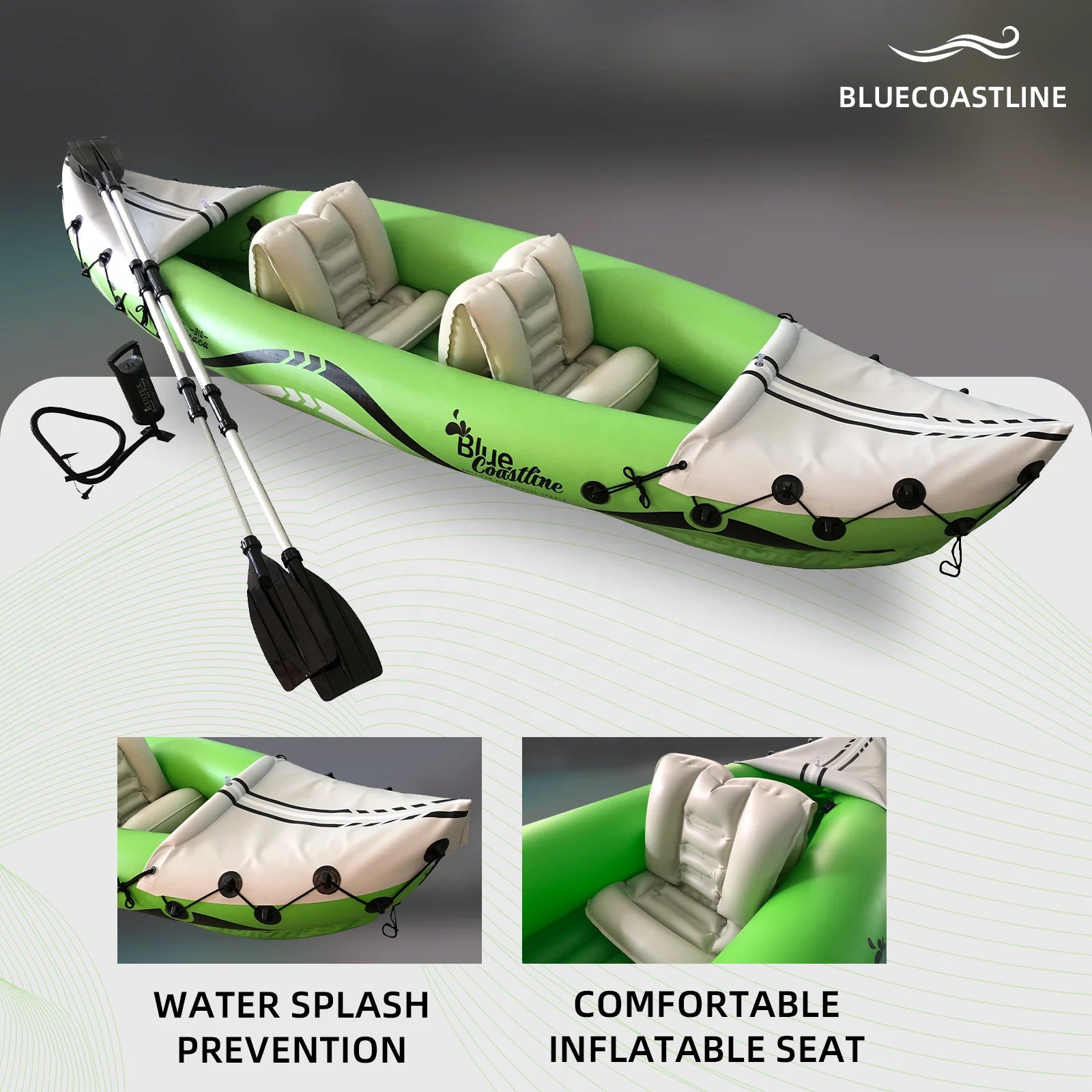 Quality Assurance 2-Person PVC Inflatable Kayak with Transparent Floor Stable Design for River Drifting Outdoor Plastic Material
