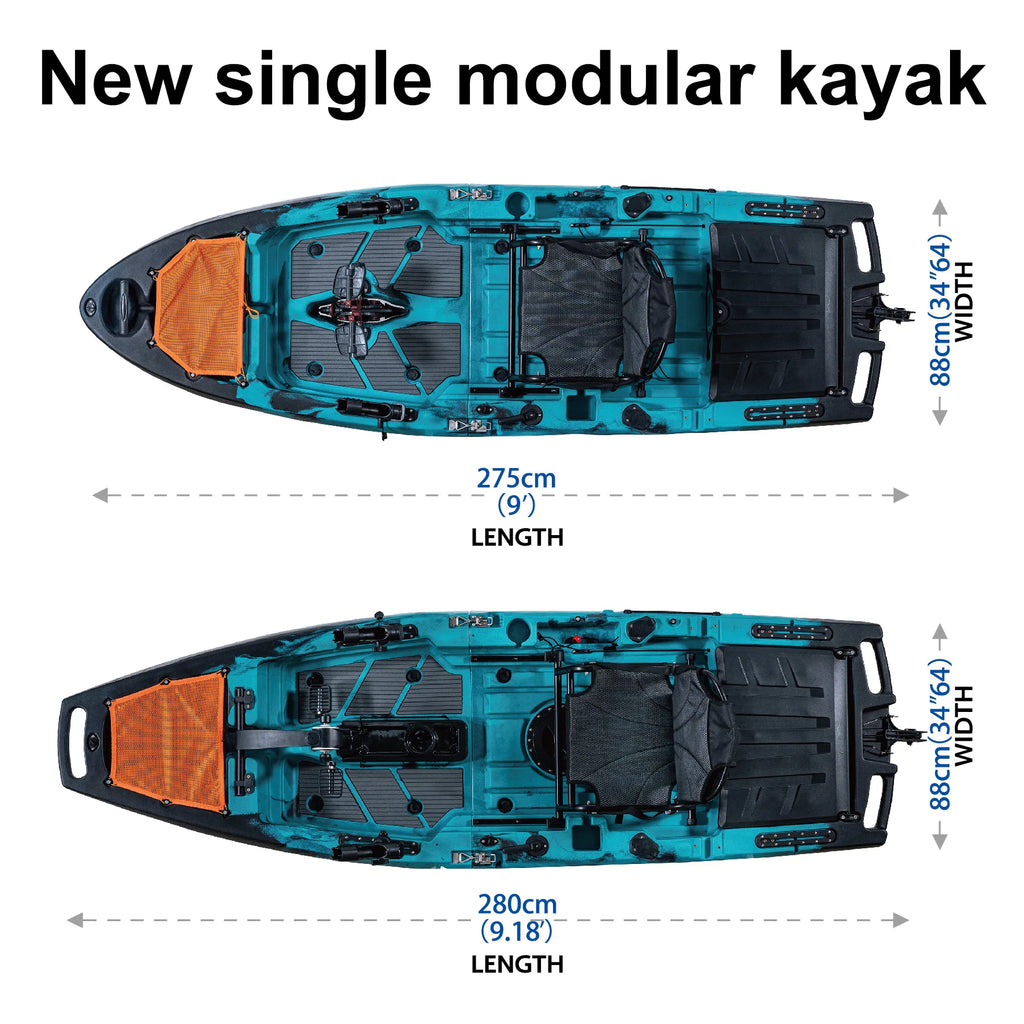 2025 Custom Single Person 9ft Modular Fishing Kayak with Detachable Pedals and Foldable Electric Motor New Design