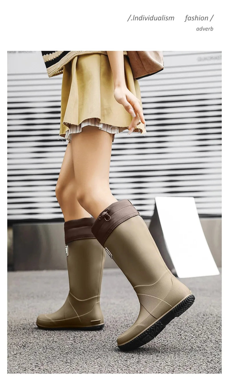 Men Women Rain Boots Fashion Long-Tube Rubber Shoes Non-Slip Fishing Boots Outdoor Waterproof Work Boots Couple Rubber Galoshes