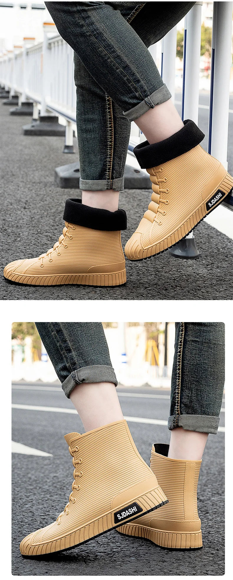 Rain BootsSummer Casual Mid-calf Waterproof Shoes Winter Lining With Fleece Warm Anti-slip Wear-resistant Outdoor