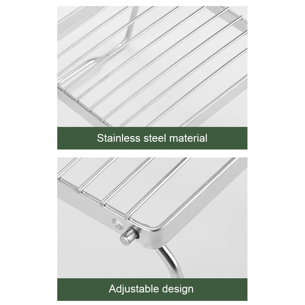 KIQUNE Camping cookware Multifunctional Folding Campfire Grill Portable Stainless Steel Camping Grill Grate Gas Stove Stand