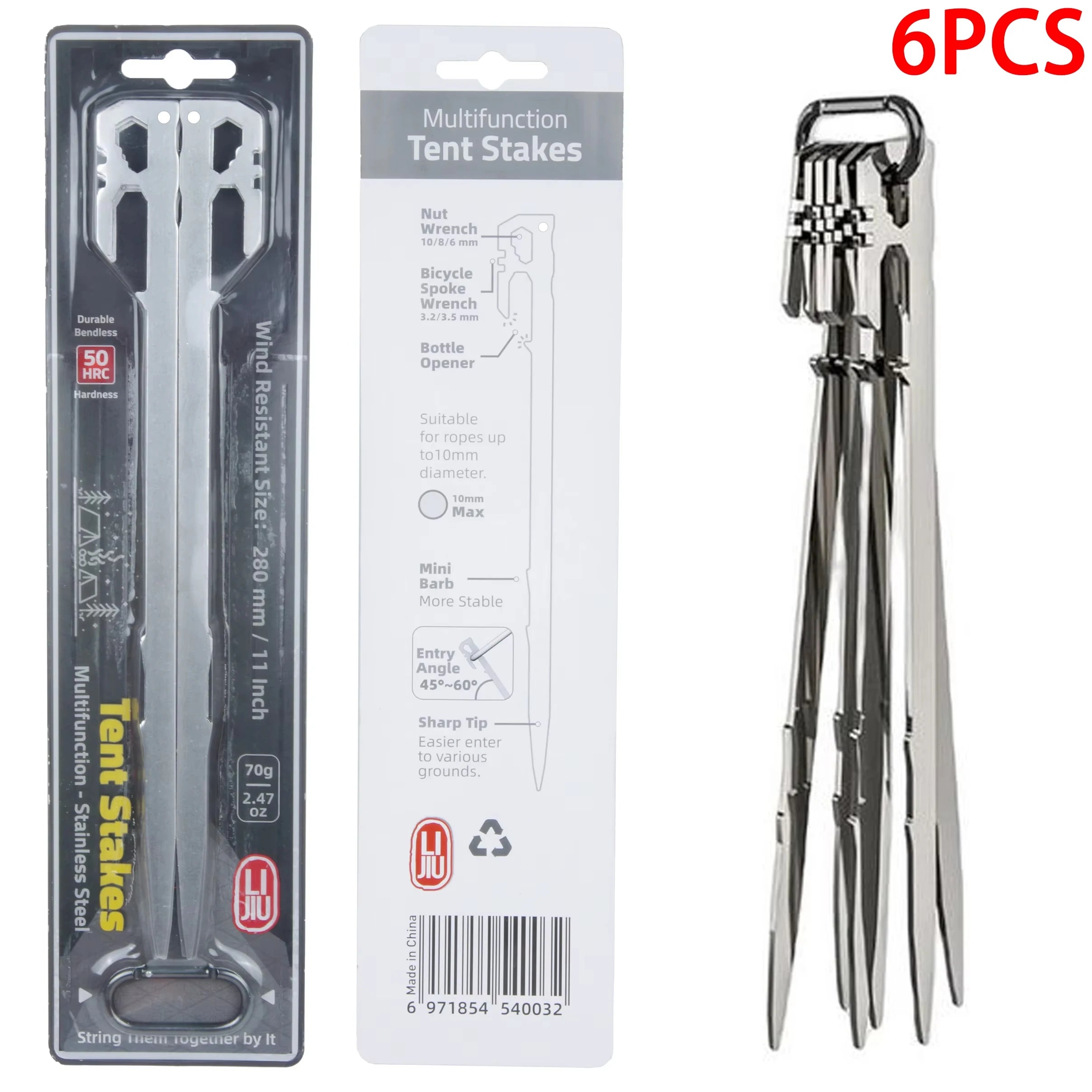 Camping Tent Stakes 6Pcs Stainless Steel