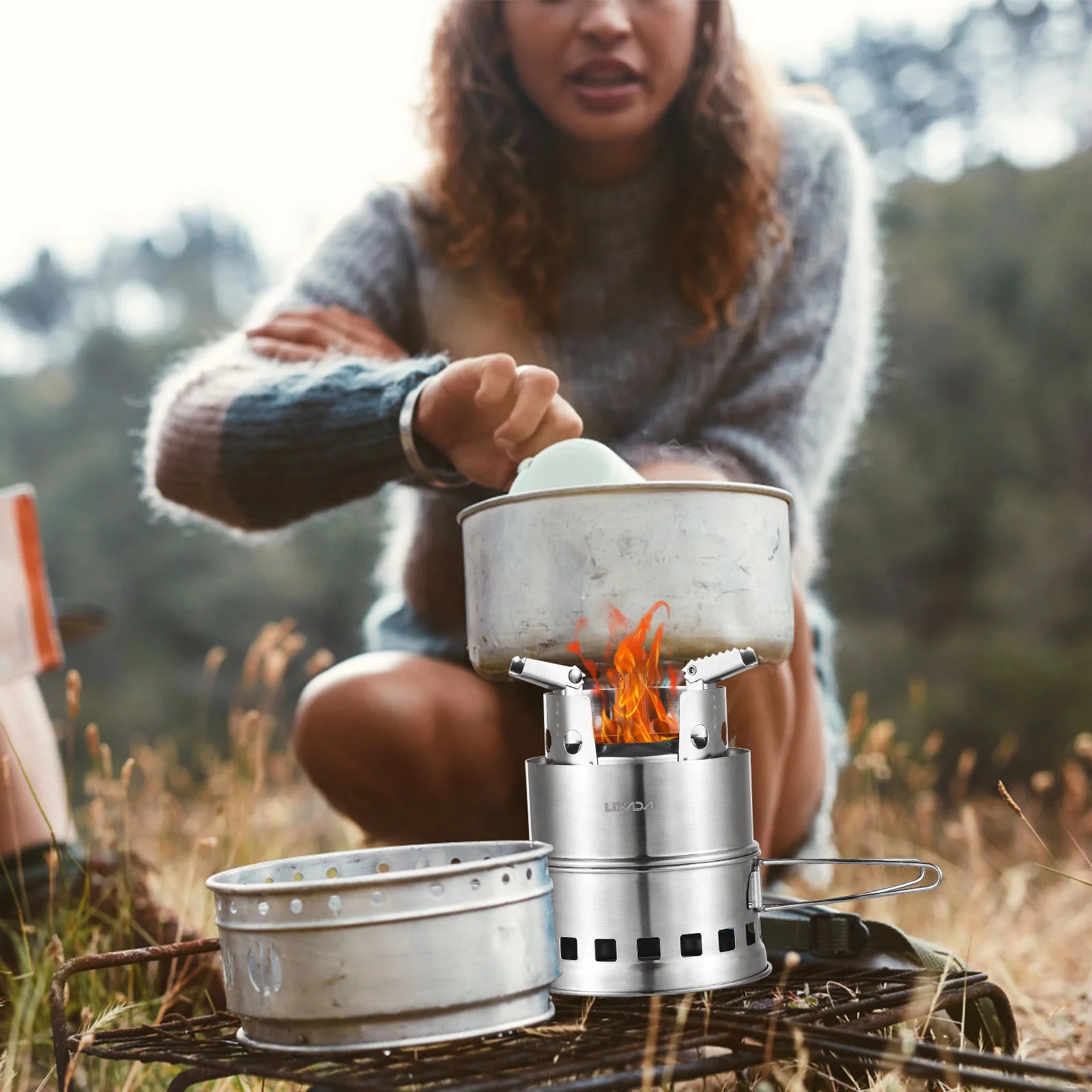 Portable Camping Stove Alcohol Wood Burning Survival Stove for Outdoor Backpacking Picnics and BBQs Small Dual Fuel Camp Stove