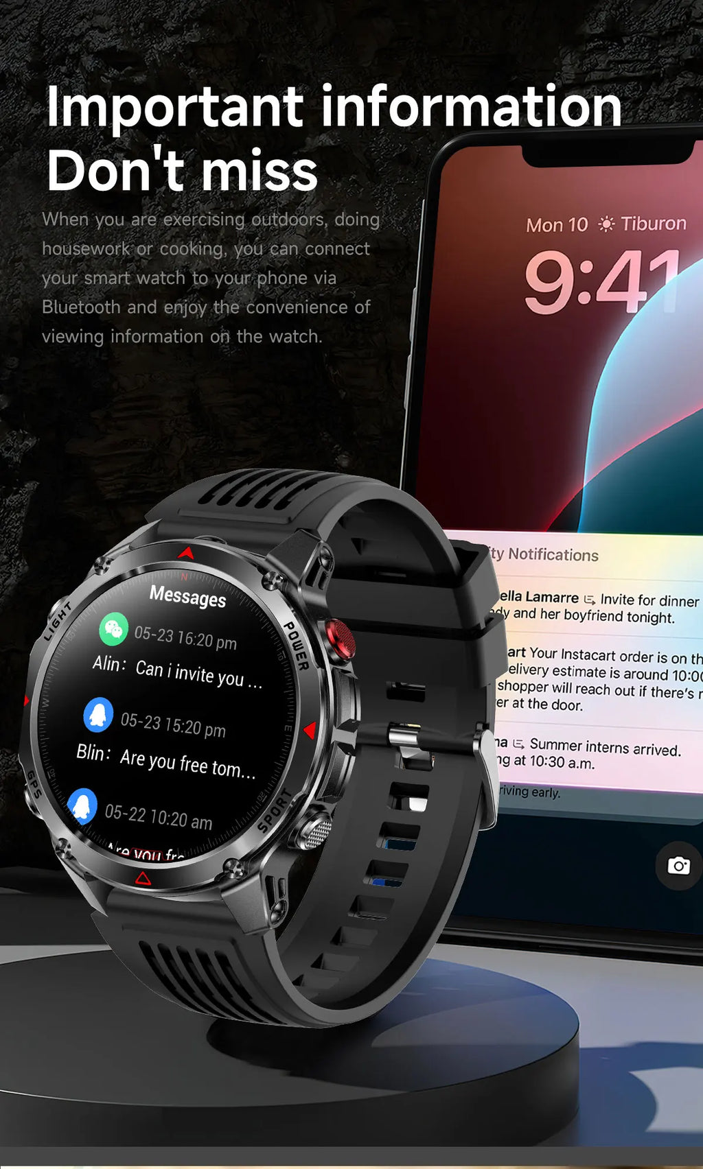 2025New Outdoor Military Smart Watch Men 1.46" AMOLED Built-in GPS Compass Altimeter 3ATM Waterproof Clock BT Call SmartWatches