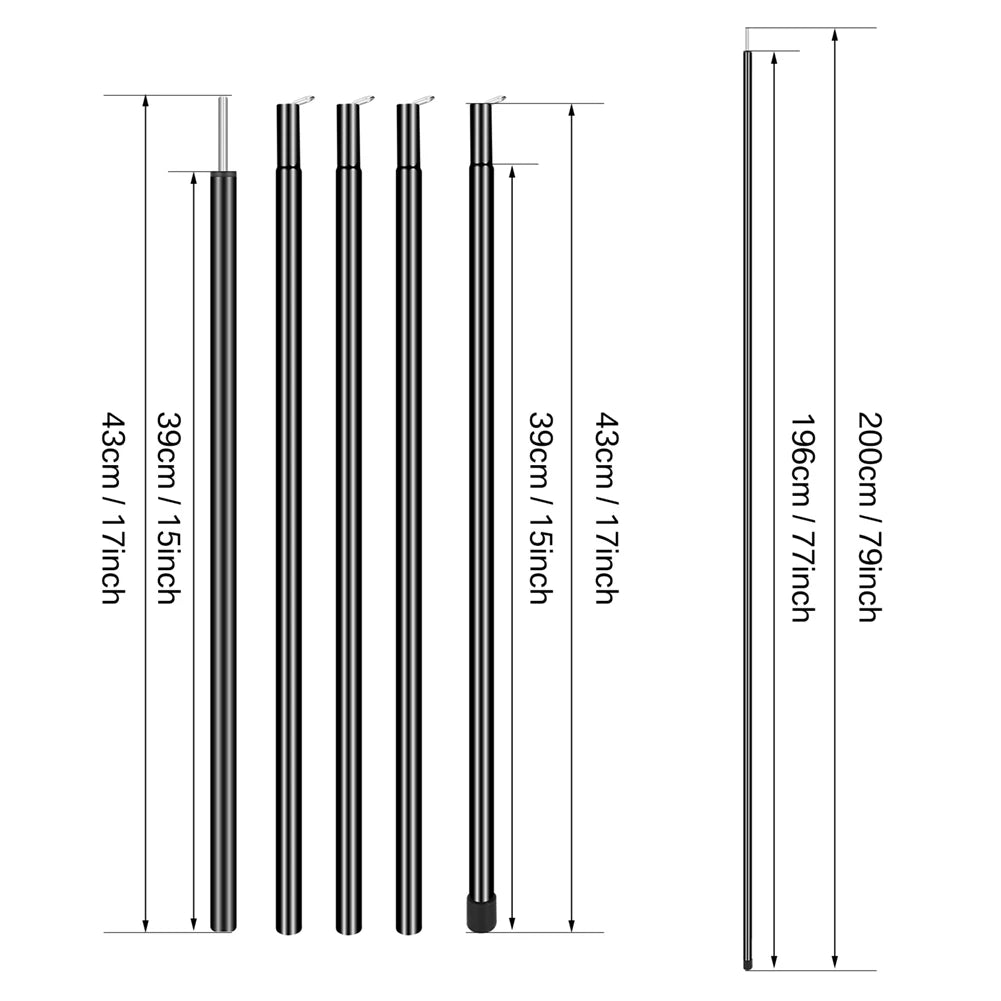 Set of 2 Telescopic Tent Poles Adjustable Aluminium Alloy Rods