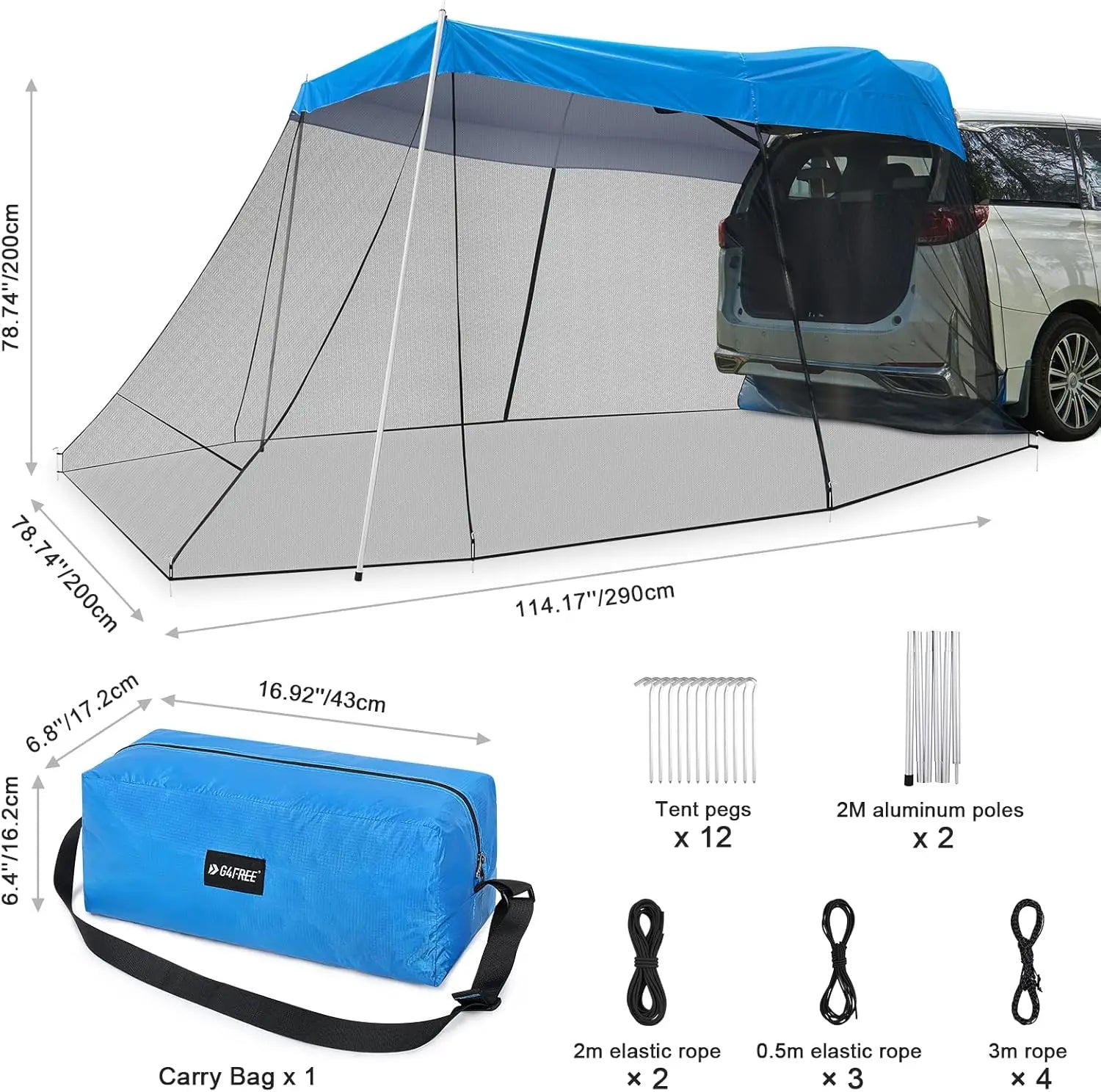 Car Awning Sun Shelter With Mosquito Net, Portable Suv Tent