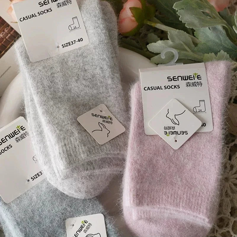 Wool Socks for Women Autumn Winter Medium Tube Socks Thickened with Wool Warm Rabbit Hair Socks Winter Black Cashmere Stockings