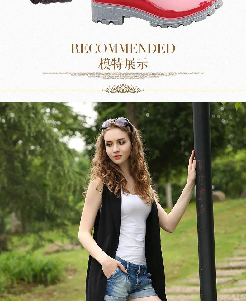 Rain Boots Women Leather Pu Ankle Bootie Waterproof Rubber Walking Shoes Girls Fashion Ladies Winter Shoes for Outdoor Rainy Day