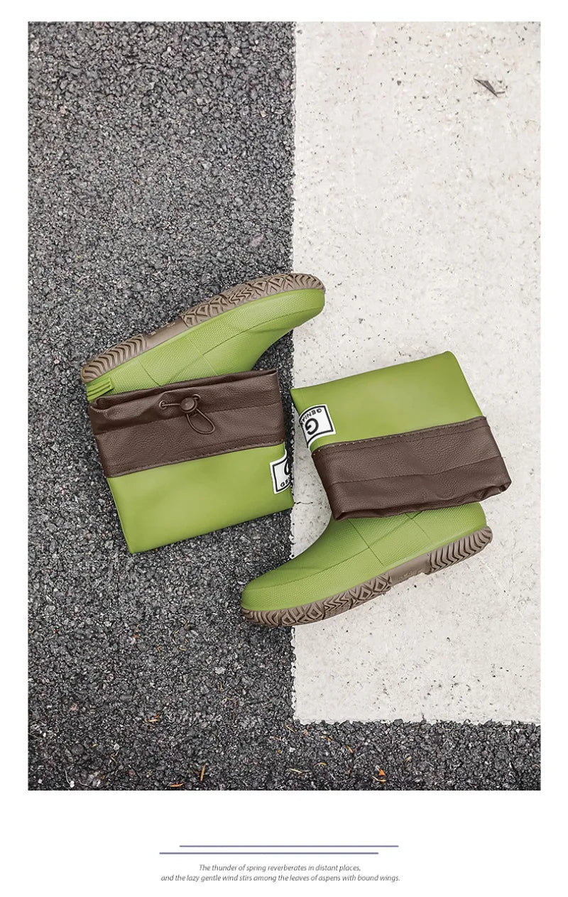 Men Women Rain Boots Fashion Long-Tube Rubber Shoes Non-Slip Fishing Boots Outdoor Waterproof Work Boots Couple Rubber Galoshes