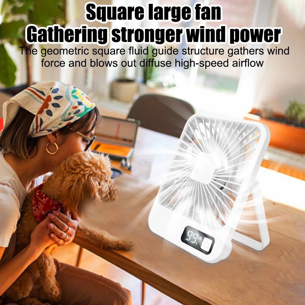 Table Fan Battery Rechargeable, 2000mAh 180° Foldable Portable Personal Fan With Power Display Ultra Quiet Suitable for Home