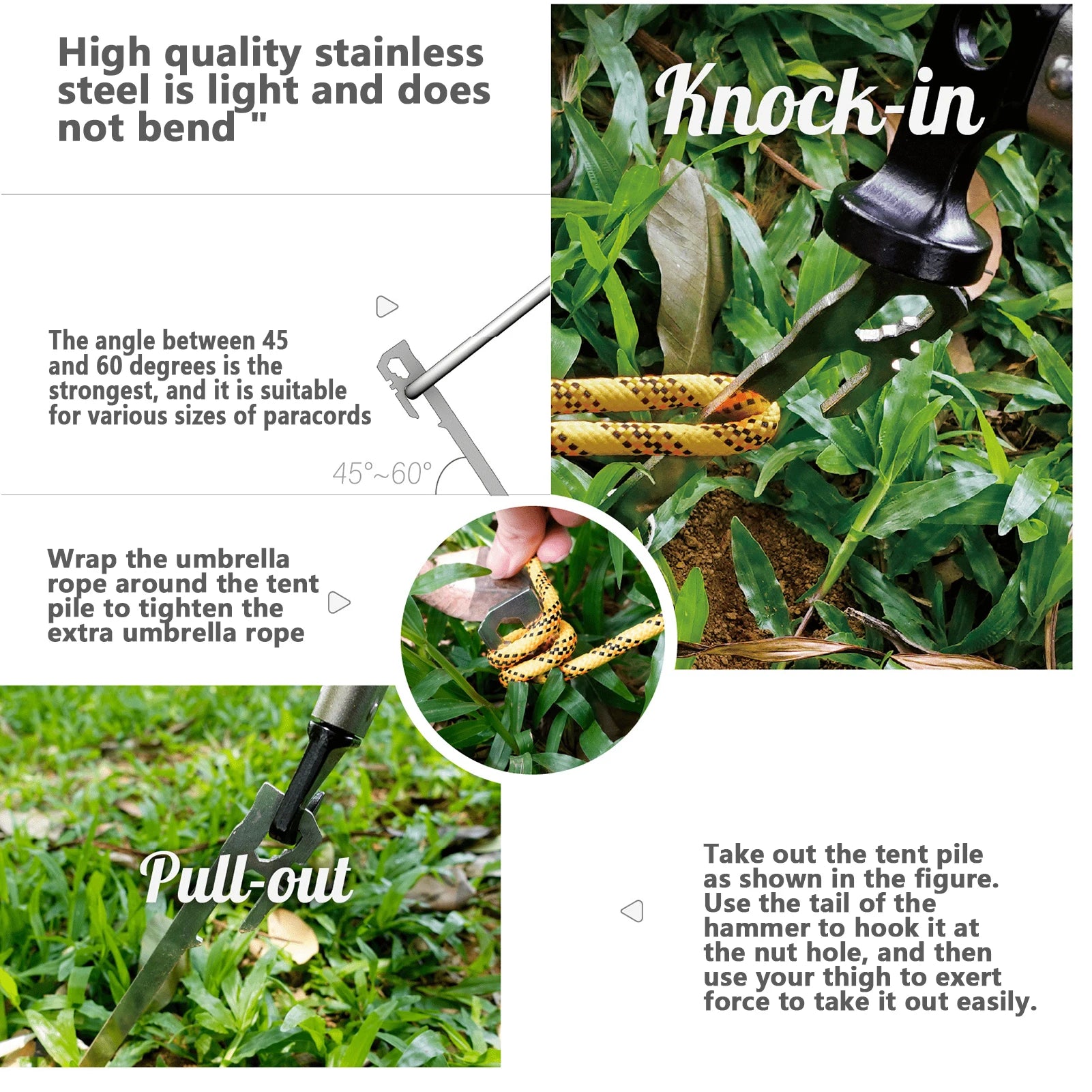 Camping Tent Stakes 6Pcs Stainless Steel