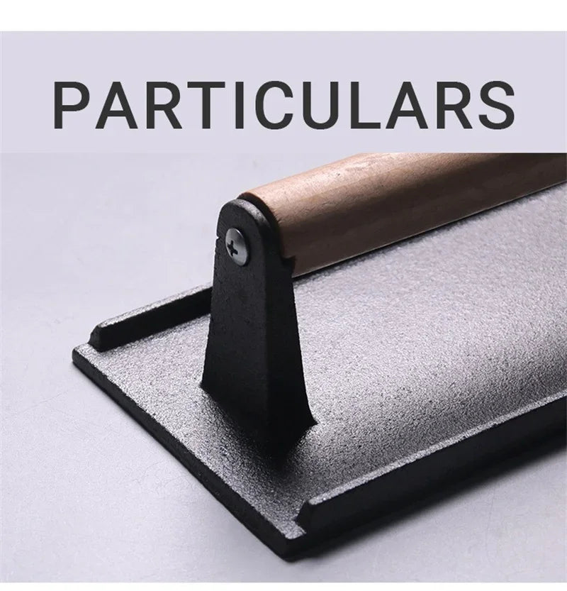 Cast Iron Steak Burger Press Round Rectangular Uncoated Heavy-Duty Meat Press with Handle for Outdoor Grill Food Cooking Tools