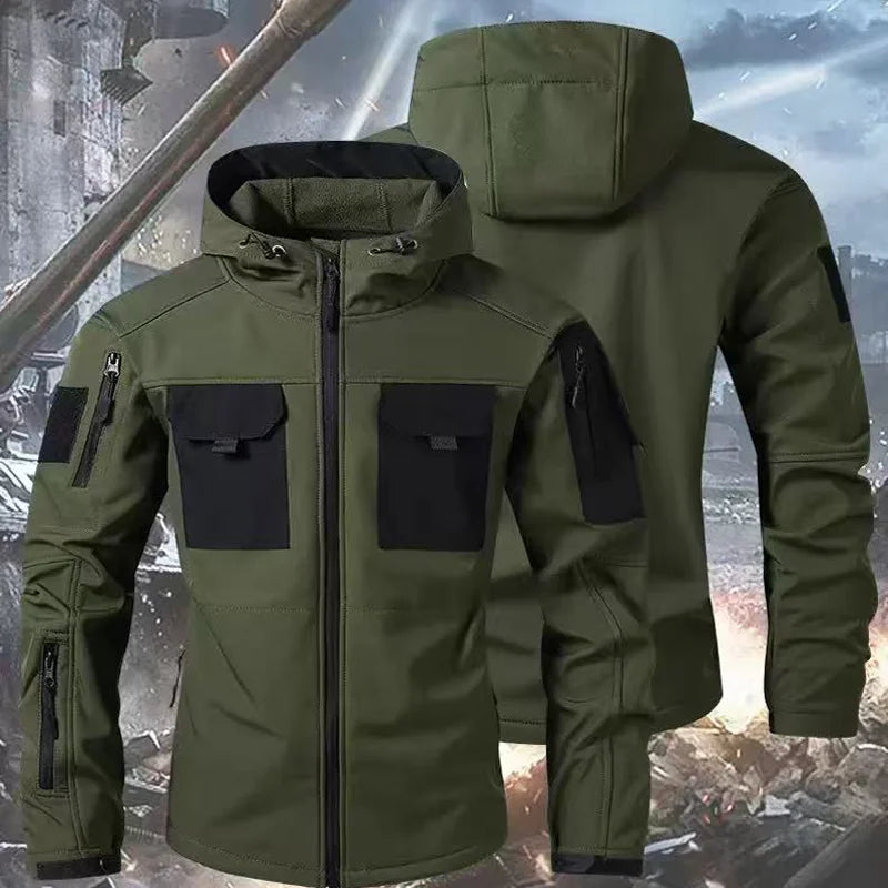 Men's Winter Autumn Fleece Sharkskin Waterproof Tactical Military Camping Hiking Jackets Climbing Hunting Coats Combat Pants