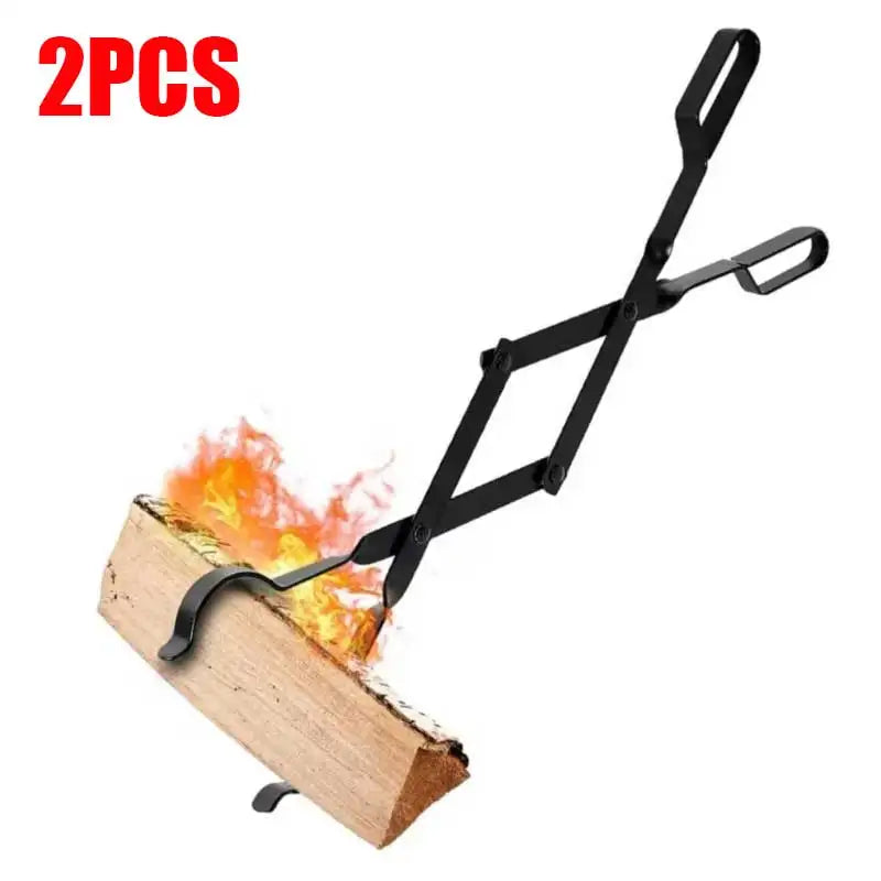 Outdoor Campfire Fireplace Tongs 66CM Long Heavy Duty Wrought Iron Log Grabber for Camping Fire Pit Campfire Bonfire Fireplace