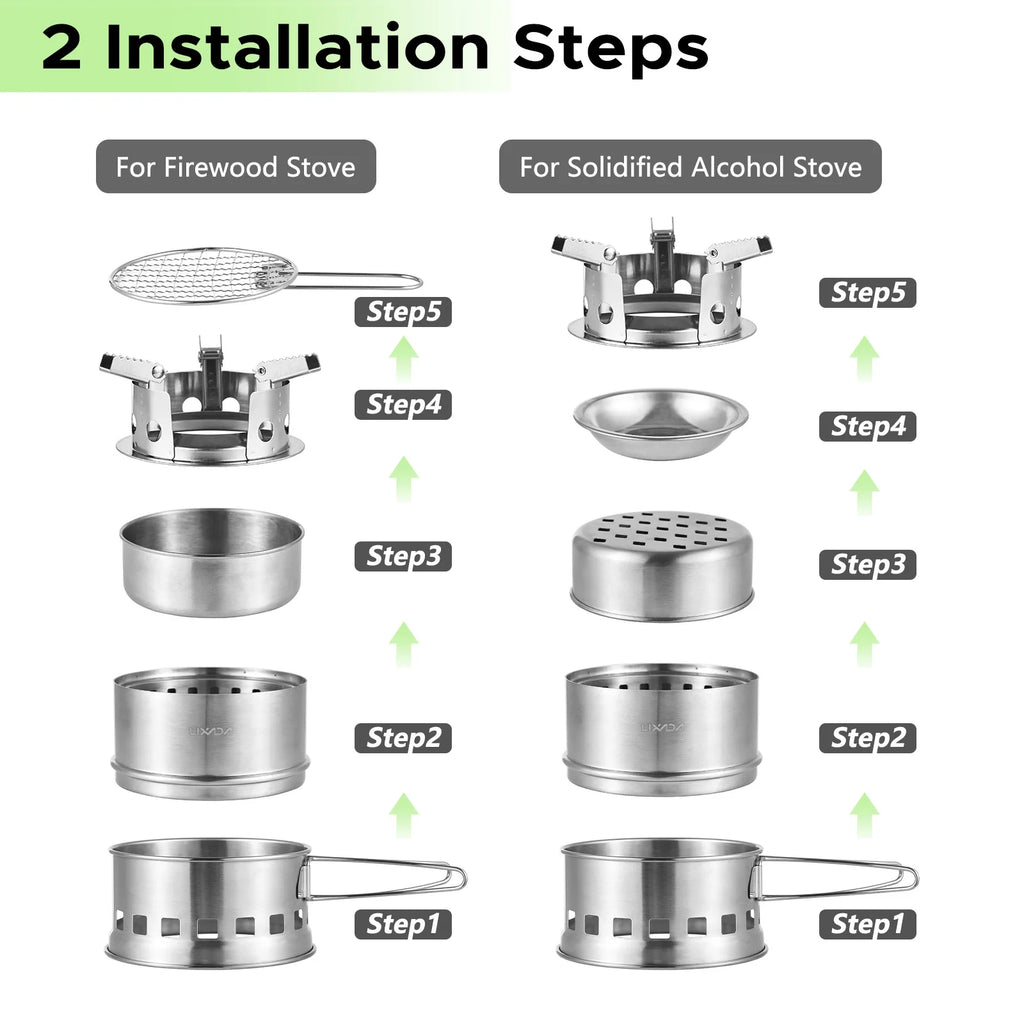 Portable Camping Stove Alcohol Wood Burning Survival Stove for Outdoor Backpacking Picnics and BBQs Small Dual Fuel Camp Stove