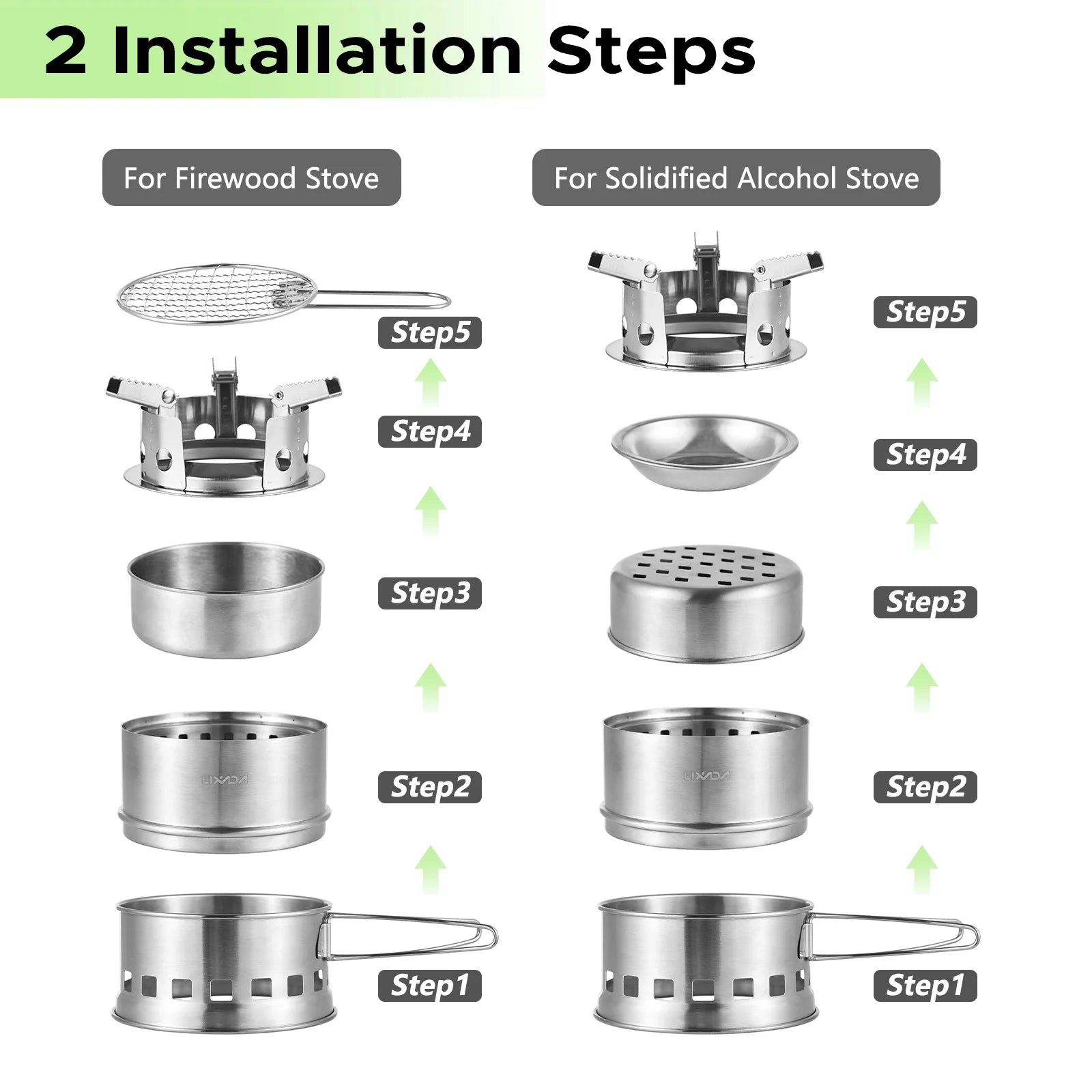 Portable Camping Stove Alcohol Wood Burning Survival Stove for Outdoor Backpacking Picnics and BBQs Small Dual Fuel Camp Stove