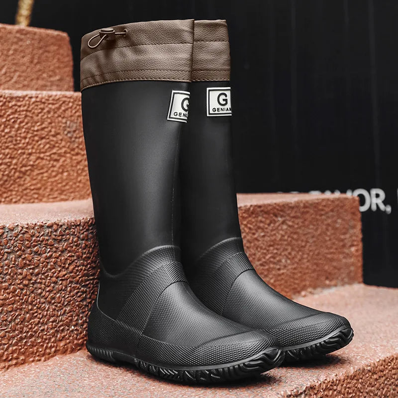 Men Women Rain Boots Fashion Long-Tube Rubber Shoes Non-Slip Fishing Boots Outdoor Waterproof Work Boots Couple Rubber Galoshes