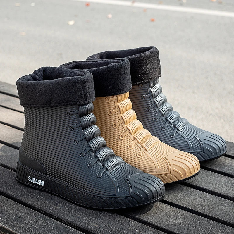Rain BootsSummer Casual Mid-calf Waterproof Shoes Winter Lining With Fleece Warm Anti-slip Wear-resistant Outdoor
